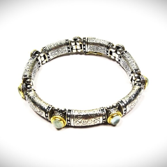 KONSTANTINO Sterling Silver 18K Yellow Gold Blue Stone Bangle Bracelet - Picture 5 of 11